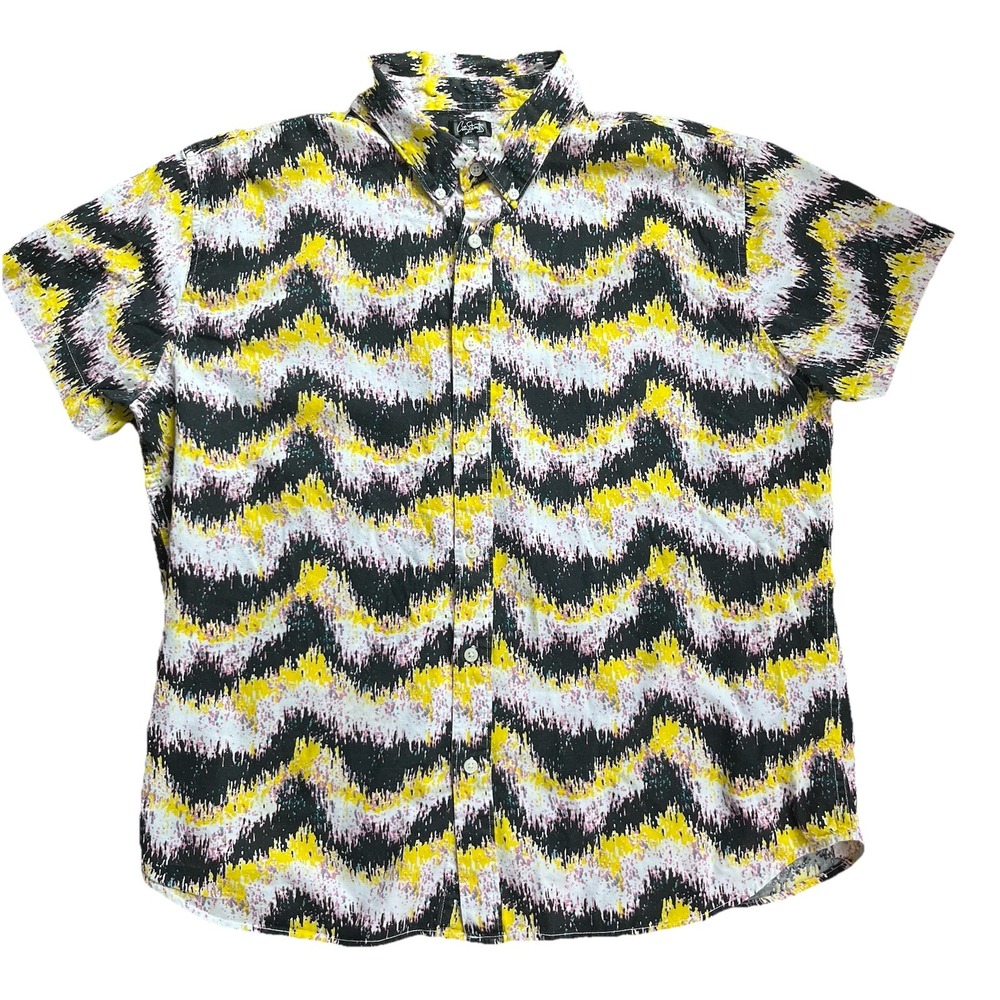 City Streets Shirt Men's XXL Fits Like Large Abstract Wave Pattern Yellow Black